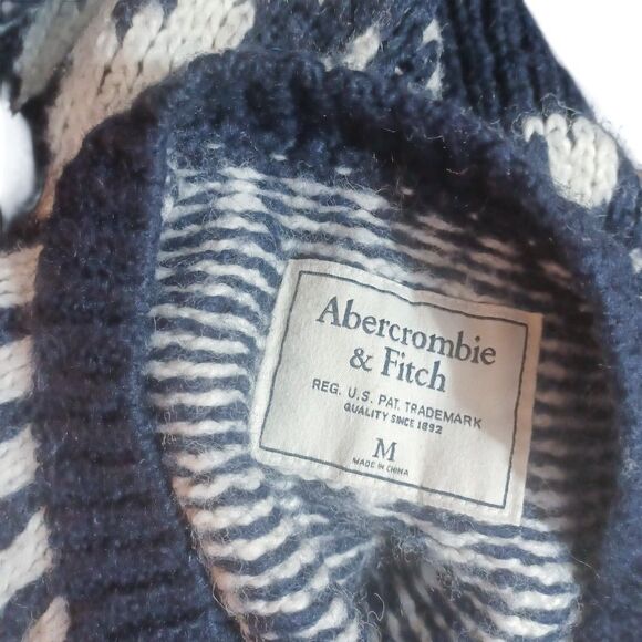 Abercrombie & Fitch M Fair Isle Cardigan Sweater Nordic Blue White Wool Blend - Picture 7 of 8
